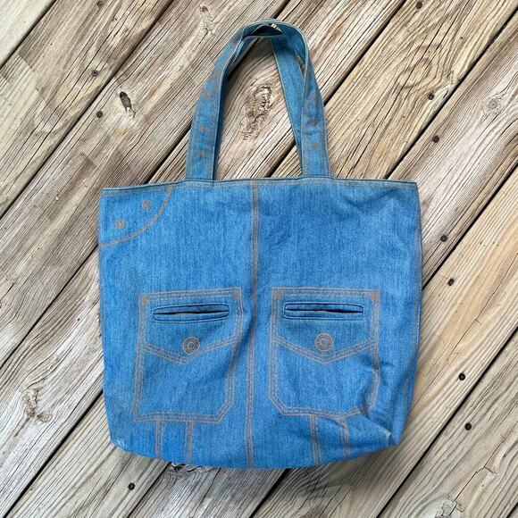 Gap Vintage Tote Bag Blue Denim Jeans Pattern One Size - Picture 1 of 10